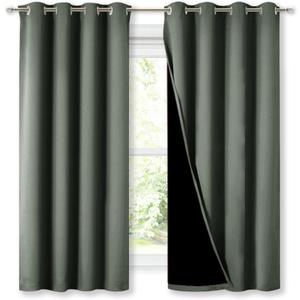 NICETOWN Dark Mallard 100% Blackout Lined Curtains, 2 Thick Layers Completely Blackout Window Treatment Thermal Insulated Drapes for Kitchen/Bedroom (1 Pair, 52" Width x 63" Length Each Panel)