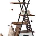 FourFurPets 72.4" Modern Cat Tower for Indoor Cats - Multi-Level Condo With Caves, Tall Tree With Scratching Board, Wooden Tower With Large Perch, Removable Pads, Rustic Brown