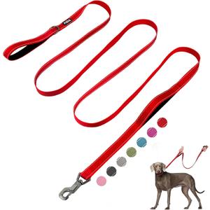 Fida 10ft Heavy Duty Dog Leash with 2 Comfortable Padded Handles, Traffic Handle & Advanced Easy Snap Hook, Reflective Walking Lead, Breed Dogs, Red