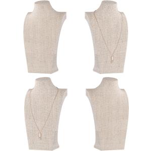 Necklace Bust Display Stand, Necklace Holder, Pendant Chain Necklace Organizer for Women (Yellow Linen, S 4PCS)