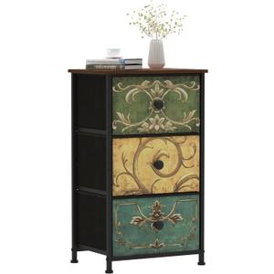 Tohomeor Small Dresser for Bedroom with Retro Flower Narrow Drawers Slim Chest of Drawers Skinny Nightstand Sofa End Table for Living Room Entryway Closet Storage (Multi, 3 Drawers) (11.8"D x 15.8"W x 29.1"H (3 Drawers))