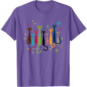 Vintage Retro Mid-Century Modern Look Cats 50s 60s Style T-Shirt S