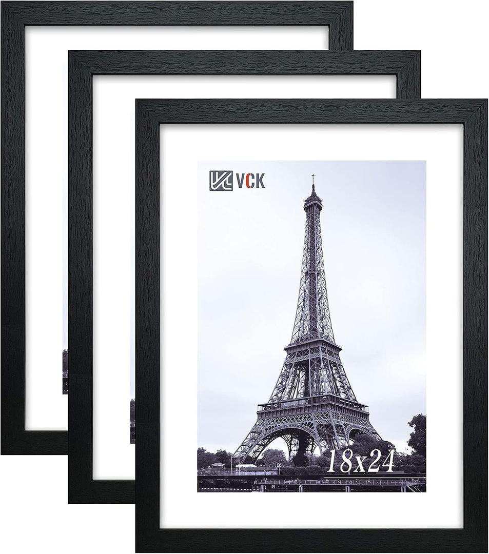 18x24 Frame 3 Pack, Black Solid Wood Concert Poster Frames, Wall Decor