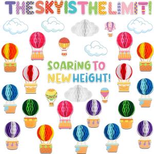 Crtiin 3D Hot Air Balloon Honeycomb Bulletin Board Set for School Classroom Decoration, Balloon Artcraft Cutouts with Honeycomb for Back to School Kindergarten Decor The Sky Is The Limit (Cute)