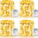 4 Pack Battery Operated Fairy Lights 16.4 Ft 50 LED Christmas Fairy Lights with Auto Timer 8 Modes, Waterproof Silver Wire Battery Twinkle Lights for Wedding Christmas Decor (Warm White)