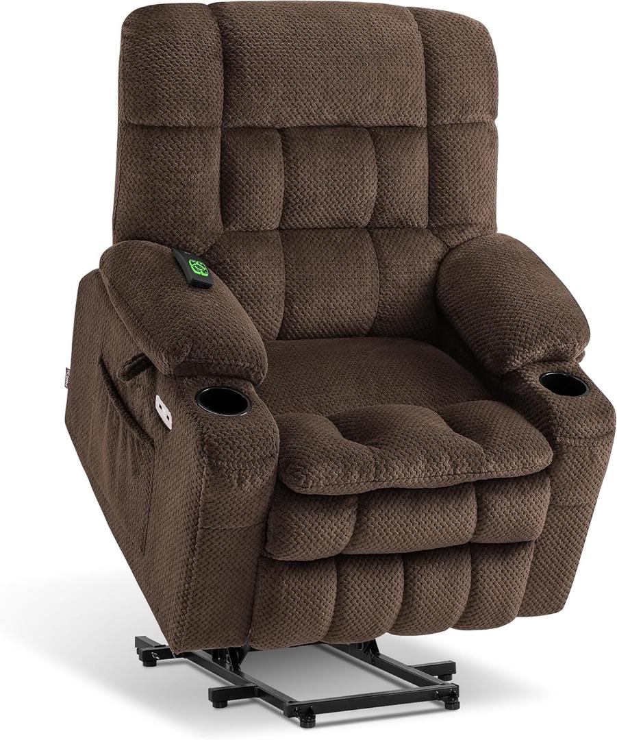 MCombo Small Dual Motor Power Lift Recliner Chair Sofa with Massage and Heat for Elderly People Petite, Infinite Position, USB Ports, Fabric 7893 (Small-Regular, Coffee) (Small-Regular, Coffee)