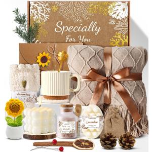 Coralogo Spa Gift Baskets for Women - Get Well Soon, Self Care, Relaxing Sunflower Gift Basket, 12pcs Spa Sets for Women, Luxury Gifts for Birthday Christmas Valentines Day Mothers Day