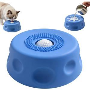 Dog Lick Bowl with Ball, Dog Licking Bowl with Rolling Ball, Slow Feeder Dog Bowls for Liquid Treats, Interactive Lick Bowl Anti-Slip Lick Toy for Dogs (Blue)
