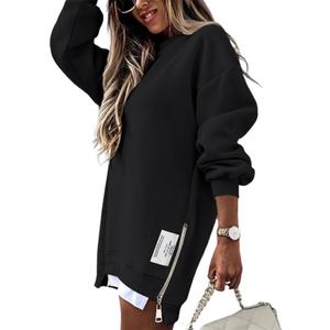 CHICME Womens Long Sleeve Zipper Slit Oversized Sweatshirt Casual Pullover Zipper Hoodies Fall Clothes (Black, M)