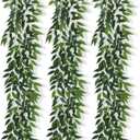 3 Strands Italian Ruscus Artificial Vines, 39" Silk Vine Garland with Green Leaves, Fake Hanging Plants Greenery Decor for Home, Bedroom, Wall, Party, Wedding Decoration