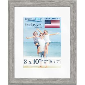 Icona Bay - 8x10 Alder Gray Picture Frame with Mat - Sturdy Wood Composite Photo Frame with Removable 5 x 7 Mat - Sleek Design, Table Top or Wall Mount - Exclusives Collection