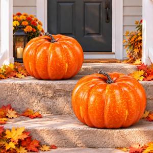 Colingmill 2 Pcs 9.84 Inch Large Faux Fall Pumpkin for Indoor Outdoor Decor