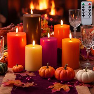 6 Pcs Flameless Candles LED Flameless Pillar Candles Real Wax LED Fake Candle with Remote and Timer Flickering H 4" 5" 6" for Helloween Wedding Christmas Home Party (Brown)