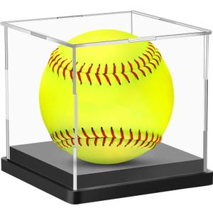 Hooqict Softball Display Case Clear Acrylic Ball Holder UV Protected Softball Case Display Box Championship Square Box for Golf Tennis Game Ball Baseball (1 Pack)