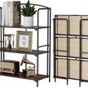 Crofy No Assembly Folding Bookshelf for Living Room, 3 Tier Black Collapsible Book Shelf for Home Office, Portable Bookcase Storage Organizer, 3 Tier Wider