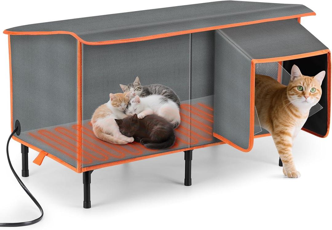 SIWA MARY Heated Cat House for Outside in Winter, Weatherproof & Waterproof Outdoor Cat House with Cat Heating Pad, Insulated Cat Shelter with Heater for Feral Barn Cats Kitty