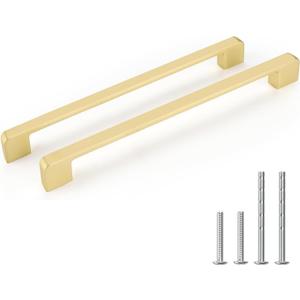 25 Pack 10-1/16 Inch Brushed Gold Cabinet Pulls Solid Zinc Alloy Gold Cabinet Handles - Brushed Brass Dresser Drawer Pulls for Kitchen Cabinet Hardware Zinc Alloy Handles