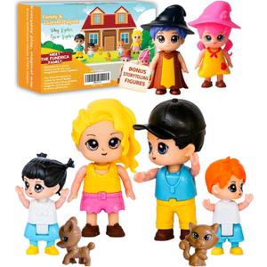 FUNERICA Dollhouse Family Figures & Pets  Poseable Family Dolls Set  Miniature Dollhouse People - Compatible Doll House Accessories for 1:12 & 1:24 Wooden & Plastic Dollhouses + Bonus Figures