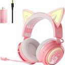 SOMIC Cat Ear Headphones, 2.4G/Bluetooth Wireless Gaming Headset for PS5, PS4, PC with RGB Lights and Retractable Mic, 10Hrs Playtime, 7.1 Surround Sound for Laptop, Smartphone-GS510 Pro - Pink