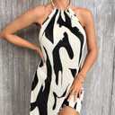 LIGHT DOT Women's Summer Dress Printed Halter Neck Mini Pleated Sundress Backless (Black, XL)