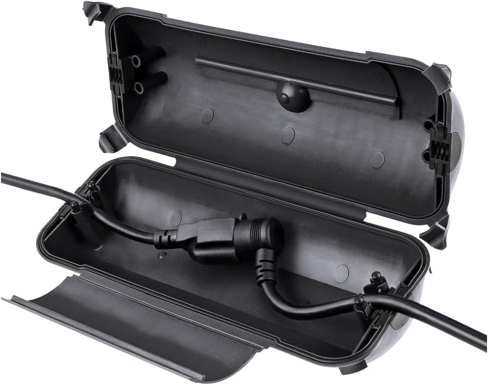 Flemoon Outdoor Extension Cord Safety Cover with Waterproof Protector Seal, Weatherproof Electrical Connection Box for Outdoor Outlets, Plugs, Sockets, Holiday Decorations, Power Tools, Black
