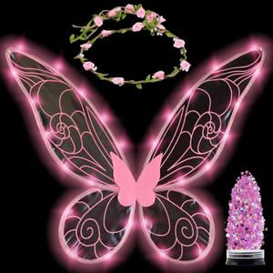 Funcredible Fairy Costume For Women and Girls - Light Up Fairy Wings and Flower Crown, Glitter - Butterfly Wings