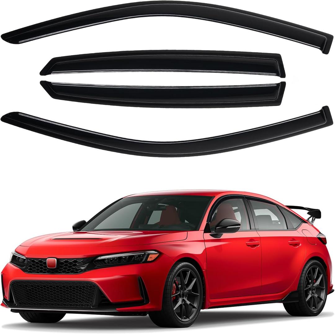 Canvcle Window Visors Rain Guards for 2022-2025 2026 Honda Civic Hatchback LX Sport Touring EX-L Accessories, Outside-Mount Tape-On Side Window Wind Deflectors Vent Visors Shades Rainproof 4PCS