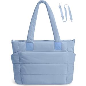 Tote Bag for Women Puffer Tote Bag Large Nurse Bags Shoulder Handbag with Zipper for Work Travel (Ice Blue)