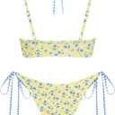 ZAFUL Women's Polka Dot Bikini Set Double Layer Halter Swimsuit Colorblock Side Tie 2 Piece Bathing Suit (Yellow, M)