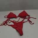 Tainehs Women's Sexy Halter Thong Bikini Tie Two Sides Bottom Triangle Bikini Swimsuits Red M