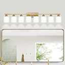 8 Light Bathroom Light Fixtures Gold for Big Mirror, Brushed Gold Vanity Lights for Bathroom with Milky White Frosted Glass Shades, 51 inch Wall Sconce for Mirrors Living Room Bedroom