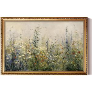 ARPEOTCY Large Vintage Gold Framed Floral Wall Art, Living Room Bedroom Dining Room Meadow Wildflower Painting Decor, Canvas Artwork, Classic Impressionist Nature Picture Farmhouse Home Decor, 24x36 In