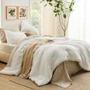 Bedsure Twin Comforter Set - 5 Pieces White Twin Bedding Set for All Seasons, Boho Contrasting Design Bed in a Bag with Comforter, Sheets, Pillowcase & Sham