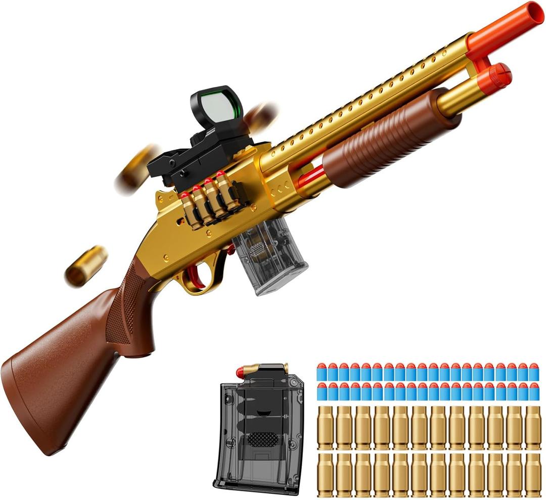Manual Pump Action Shell Ejecting Shotgun Foam Dart Blaster - 40-Soft Bullet, Spring-Powered, Outdoor Shooting Games Toys for 8-12 Year Old Boys & Girls Adults, Gifts for Birthday Xmas, Gold