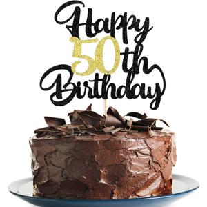 50th Happy birthday cake topper happy birthday cake decoration 50th birthday party decoration gift plugin (50) Black gold
