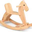 Rocking Horse Wooden Ride On Toy for Kids Classic Design Rocking Horse with Pedal and Safe Backrest Fine Workmanship (Classic, Natural)