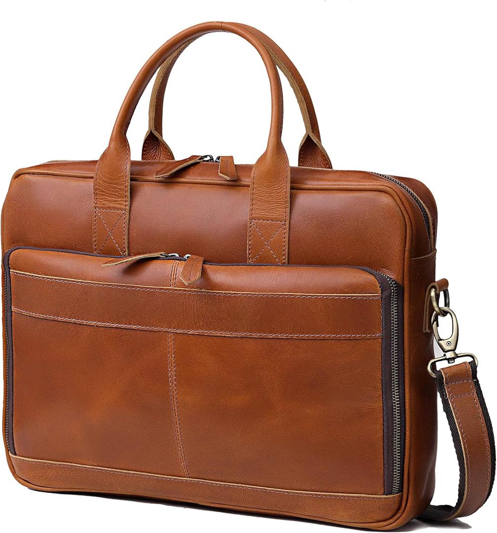 VC VINTAGE COUTURE Leather briefcase bag for men Leather Laptop Bags For Men and Women Travel Messenger Bag (16 Inch Briefcase, Tan Brown)