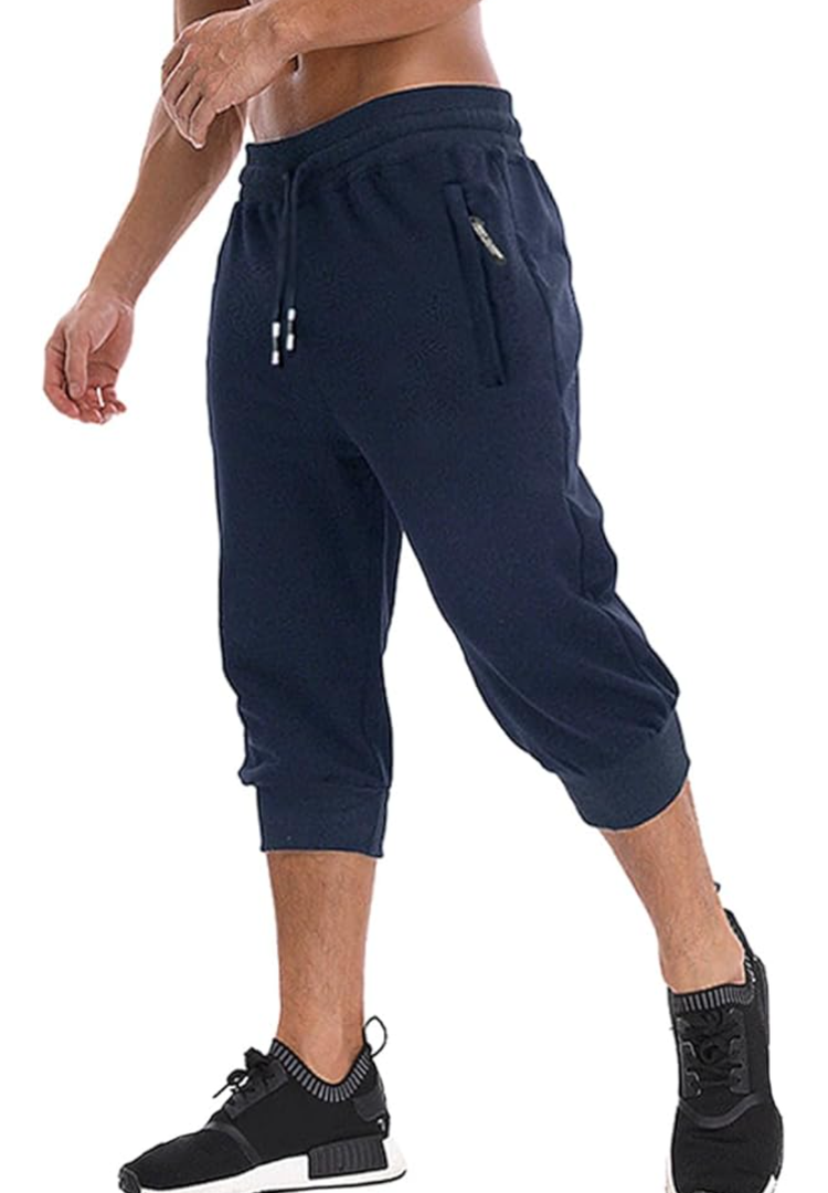 Men's 3/4 Jogger Capri Pants Workout Gym Below Knee Shorts Zipper Pockets Jogger Sweatpant Capris for Men, 34 Men's 3/4 Jogger Capri Pants Workout Gym Below Knee Shorts Zipper Pockets Jogger Sweatpant Capris for Men, 34