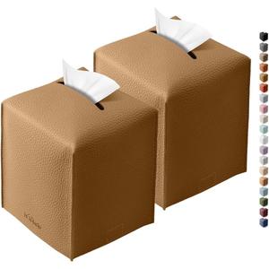 Tissue Box Cover for PU Leather, Modern Simple Solid Color Holder Square Tissue Bag, Ideal for Bathrooms,Office,Car,Nightstand,Outdoor Tent,Dining Table,5"X5"X5", Double Bronze