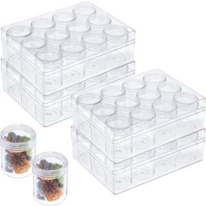 4 Pcs Bead Organizer Transparent Embroidery Bead Storage Containers with Lid, Diamond Art Plastic Storage Containers for DIY Crafts Jewelry Earring Sewing Pills Nail Small Items, Clear (12 Grids)