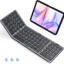 Foldable Bluetooth Keyboard, Wireless Portable Keyboard with Numeric Keypad, Rechargeable Pocket-Sized Travel Keyboards for Windows, iOS, Android Smartphone, Tablet, and Laptop, Support 3 Devices (Black Gray)