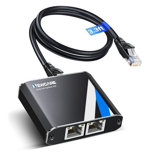Gigabit Ethernet Splitter 1 to 2 High Speed 1000Mbps with 3.3ft LAN Cable, NEWCARE 1 in 2 Out Dual RJ45 Port Internet Splitter for Cat5/5e/6/7/8, Plug and Play, 2 Devices Simultaneously Networking