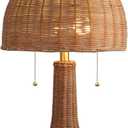 JONATHAN Y 22" Dark Brown/Brass Gold Bohemian Rustic LED Table Lamp for Bedroom, Natural Rattan Shade, Farmhouse Coastal Nightstand Lamp for Living Room, LED Bulbs Included (JYL4040C)