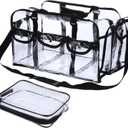Abbylike 2 Pcs Large Professional Clear PVC Travel Makeup Bag with 4 External Pockets and Shoulder Strap Zippered Toiletry Bags for Women(Black)