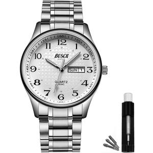 BOSCK Men's Watch, 40 mm Analogue Waterproof Business Stainless Steel Wrist Watches with Date and Day Easy to Read Anti-Scratch Fashion Watch for Men