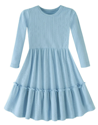 BGIRNUK Girls' Baby Dress Infant Toddler Girl Ruffles Long Sleeves Cotton Dress 798 Blue 130