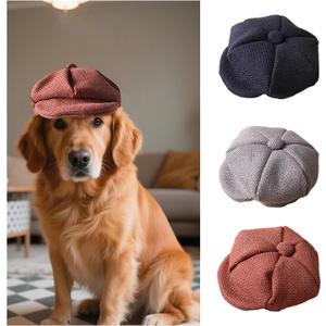 SEIS 3 Pcs Dog Berets Fashion Pet Hat French Artist Cat Cap Baseball Cap for Party Birthday Wedding Photo (L, Retro)