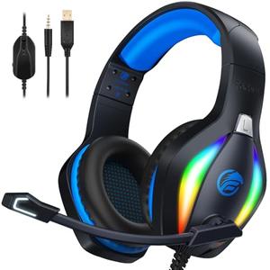 Fachixy FC100 Gaming Headset with Microphone for PS4, PS5, Switch, Xbox, PC, Mac, Gamer Headset with RGB Light, Computer Headphones with Mic