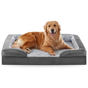 FURTIME Orthopedic Dog Beds Large Sized Dog, XL Washable Dog Sofa Bed for Large Dogs, Comfy Supportive Egg-Crate Foam Pet Couch Bed with Removable Cover, Waterproof Lining and Nonskid Bottom (42.0''Lx32.0''Wx6.5''Th, Grey)