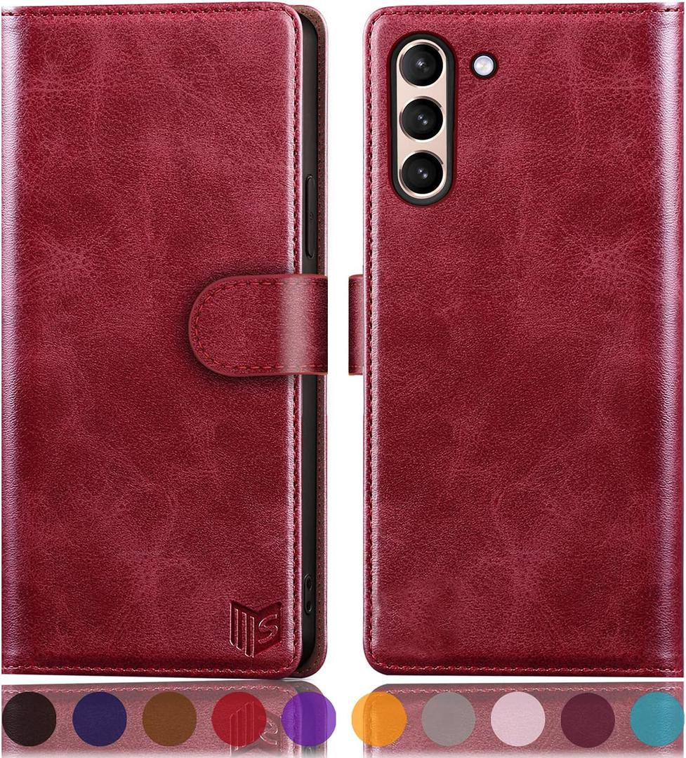 SUANPOT for Samsung Galaxy S21 6.2"(Non S21+) with RFID Blocking Leather Wallet case Credit Card Holder,Flip Folio Book Phone case Shockproof Cover Women Men for Samsung S21 case Wallet Red